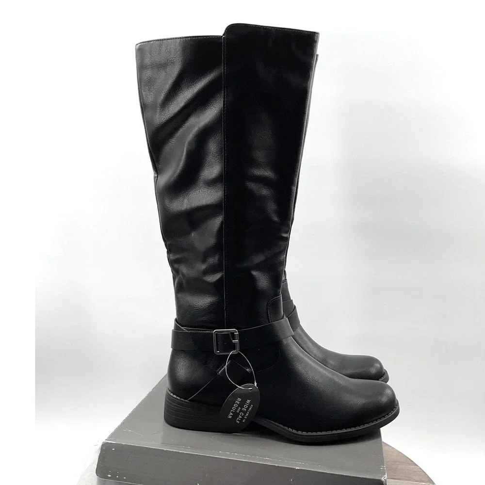 Style & Co Margoo Women Black Wide Calf Knee High Riding Boots 6M F42199